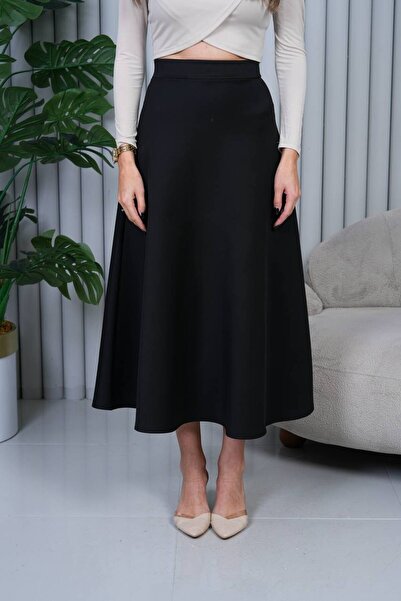 Butik Scuba Kloş Etek Siyah