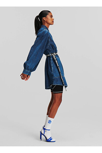 Karl Lagerfeld Jeans Gömlek Yaka Düz Mavi Kısa Kadın Elbise 240J1307