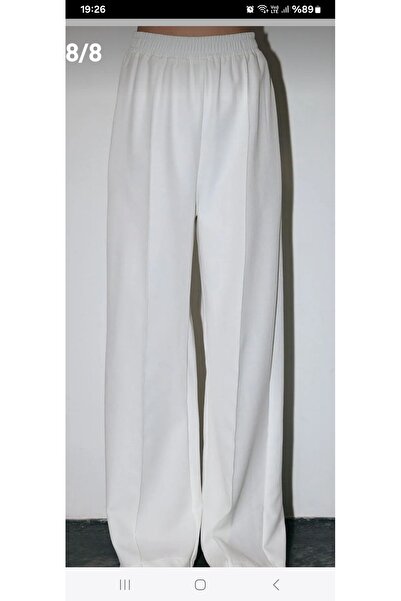 Dagü Design Women's Ribbed Elastic Waist Ecru Crepe Trousers