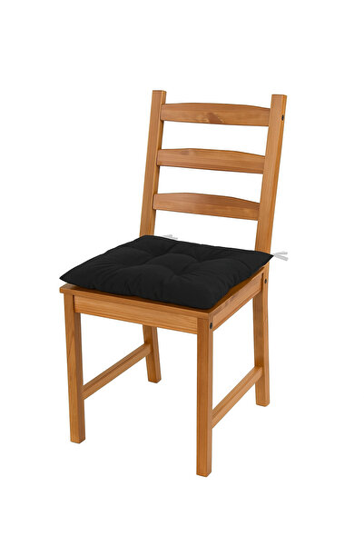 DURU HOME COLLECTİON Pofidik Siyah Sandalye Minderi Özel Dikişli Bağcıklı 40x40 Cm (1 ADET)