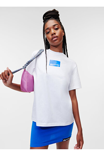 Karl Lagerfeld Jeans Yuvarlak Yaka Baskılı Beyaz Kadın T-Shirt 231J1706