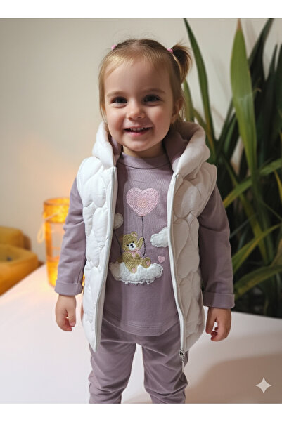 Hippıl Baby طقم ثلاثي بغطاء للرأس للفتيات الصغيرات (سترة بغطاء للرأس على شكل دب سحابي + سترة بغطاء للرأس + بنطلون)