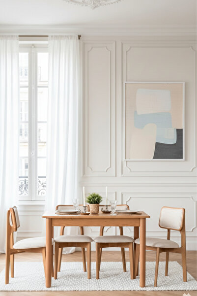 Woodenbend Bohem Masif Natural Ahşap Döşemeli Masa Sandalye Takımı 80x120 – İskandinav Bohem Tarzı Yemek Seti