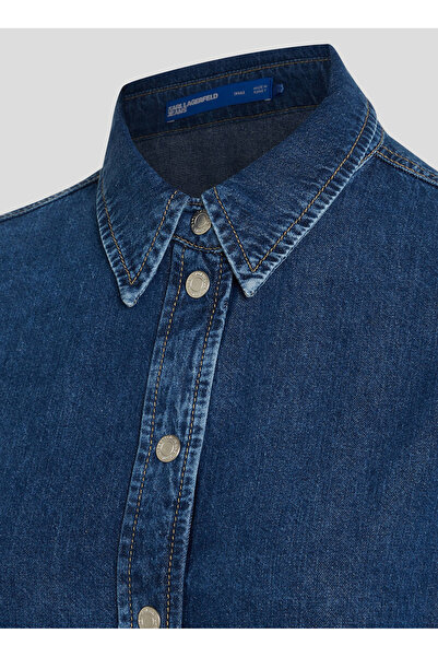 Karl Lagerfeld Jeans Gömlek Yaka Düz Mavi Kısa Kadın Elbise 240J1307