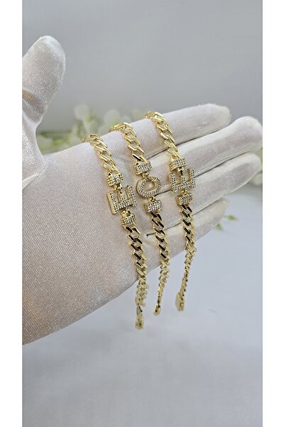 Constanza Exclusive Gold Renk Zirkon Taşlı E Harfli Detaylı Kadın Bileklik 867