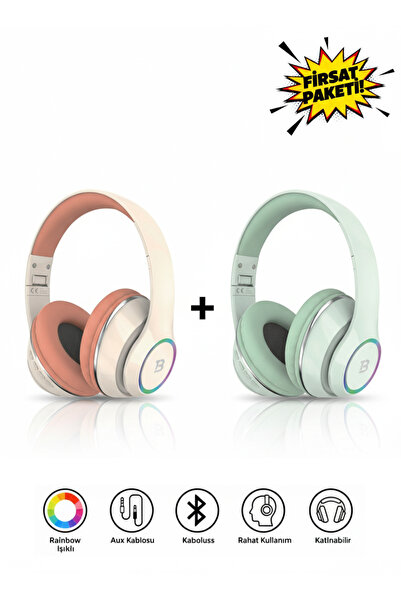 Tech&bello accessories Kablosuz Kulaküstü Pembe-Yeşil Bluetooth Kulaklık Ster...