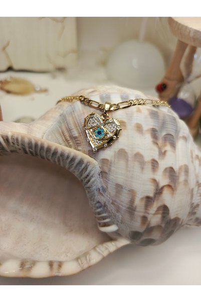 QERMA Stainless Steel Zircon Stone Eye Detailed Gold Evil Eye Necklace New Year's Gift