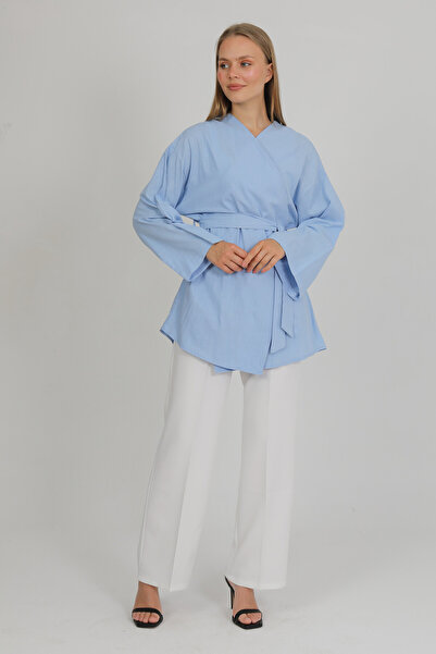 PASTELASTORE Літнє жіноче кімоно 1166 з 100% бавовняного льону - дихаюча натуральна тканина