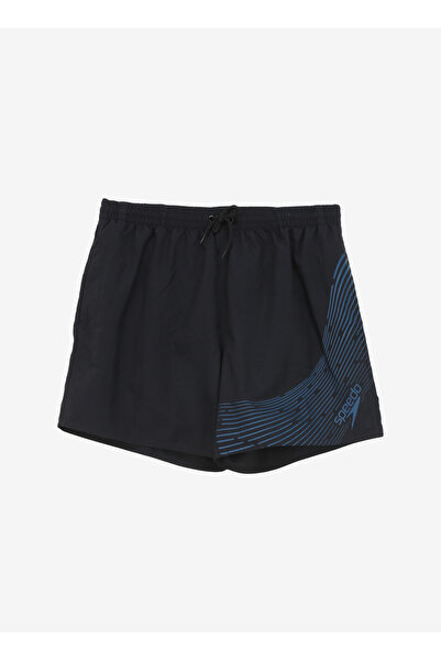 SPEEDO Siyah - Mavi Lastikli Bel Normal Kalıp Şort Mayo 8-1243216794- MEDLEY LOGO 16