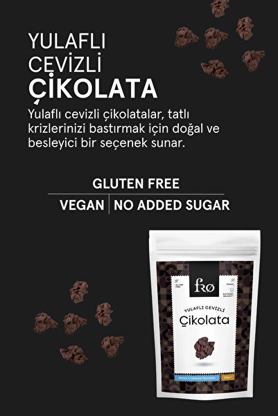 FRO 2'li Paket Yulaflı Cevizli Çikolata Vegan Glutensiz Şekersiz Sağlıklı Atıştırmalık 2x50gr