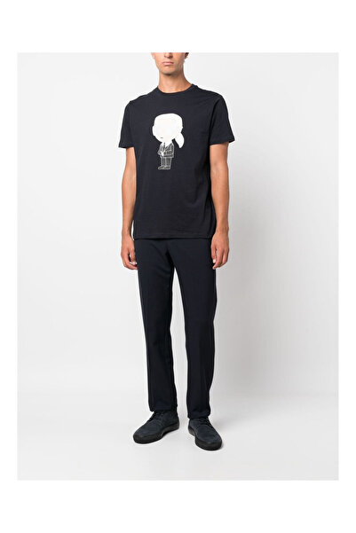 Karl Lagerfeld Bisiklet Yaka Lacivert Erkek T-Shirt 755071500251