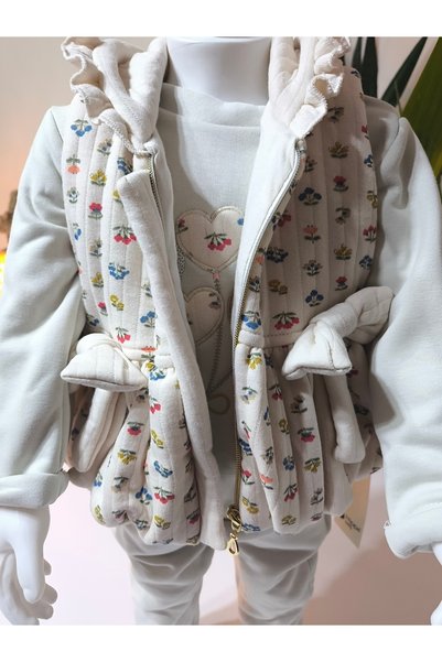 Hippıl Baby Eid Baby Girl Floral Print Piece Set (Snap Fastener Sweatshirt + Bowknot Hoodie Vest + Pants)