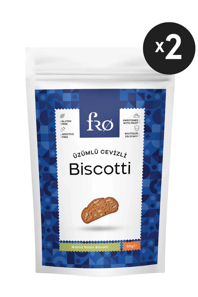 FRO 2'li Üzümlü Cevizli Biscotti Kurabiye Sağlıklı Atıştırmalık Lif Kaynağı