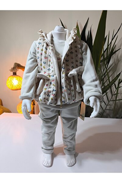 Hippıl Baby Eid Baby Girl Floral Print Piece Set (Snap Fastener Sweatshirt + Bowknot Hoodie Vest + Pants)