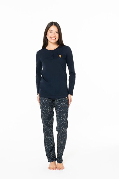 U.S. Polo Assn. 20161 Women's Navy Blue Round Neck Long Sleeve Pajama Set