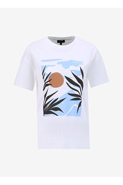 Fabrika Bisiklet Yaka Baskılı Beyaz Kadın T-Shirt F4SL-TST0740