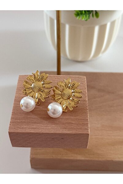 FIERA JEWELRY Pearl Detail Flower Steel Women's Earrings