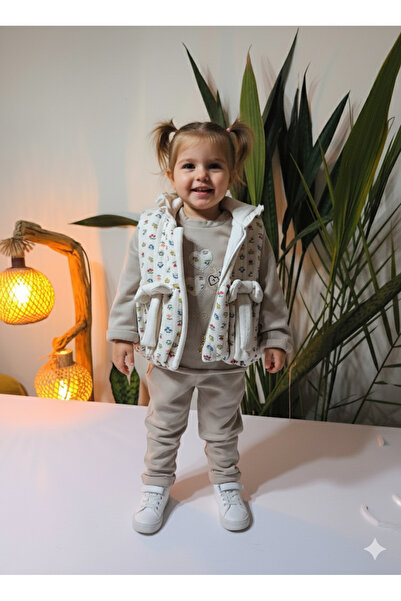 Hippıl Baby طقم ثلاثي منقوش بالزهور للفتيات الصغيرات (سترة بزر كبس على الكتف + سترة بغطاء للرأس مع فيونكة + بنطلون)