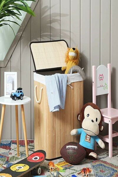 Cherry Collection El Yapımı Bambu Katlanabilir Çamaşır Sepeti