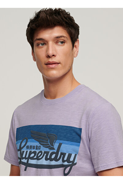 SUPERDRY Bisiklet Yaka Baskılı Mor Erkek T-Shirt M1011904A2AC_CALI STRIPED LOGO T SH
