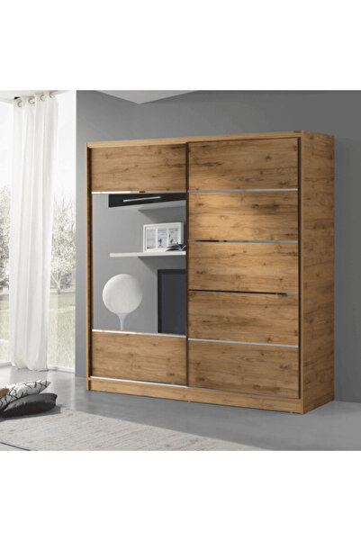 MaceraMobilya 180 Cm Sürgülü Komple Mdf Gardırop Ceviz Raylı Modern Dolap Gen...