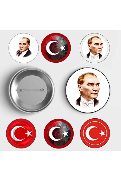 Tu&Se Candles Atatürk ve Türk Bayrağı Desenli 58 mm Buton Rozet - 7'li Set
