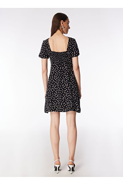 People By Fabrika V Yaka Puantiyeli Siyah Kısa Kadın Elbise SPBF4SL-ELB5533