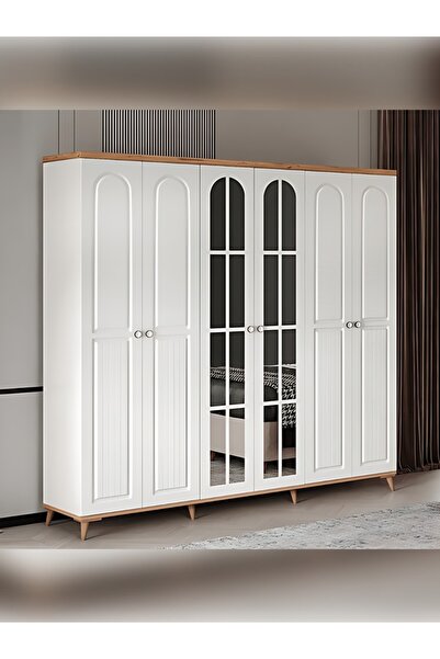 MaceraMobilya 6 Kapaklı Aynalı Komple Mdf Gardırop Yatak Odası