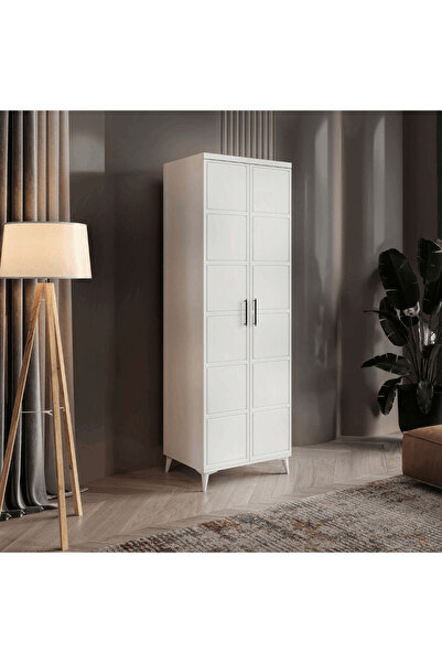 MaceraMobilya 2 Kapaklı Komple MDF Beyaz Gardırop