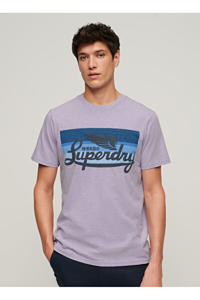 SUPERDRY Bisiklet Yaka Baskılı Mor Erkek T-Shirt M1011904A2AC_CALI STRIPED LOGO T SH