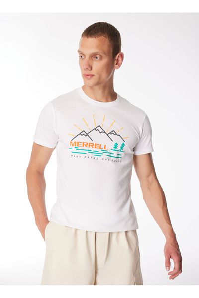 Merrell White Men's O-Neck Regular Fit Printed T-Shirt M4Tobim_Tobi m