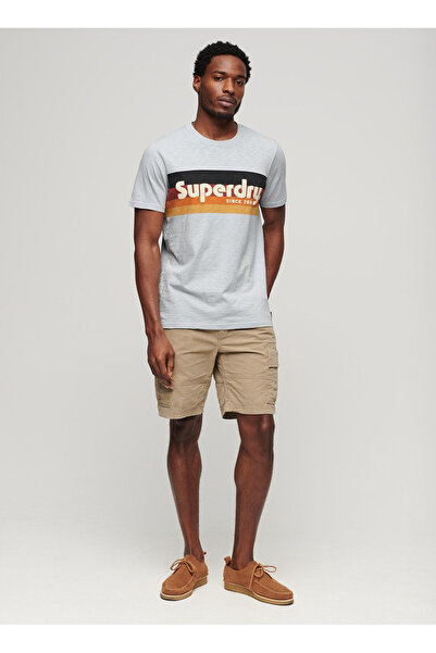 SUPERDRY Bisiklet Yaka Baskılı Açık Mavi Erkek T-Shirt M1011904A2AD_CALI STRIPED LOGO T SH