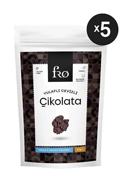 FRO 5'li Yulaflı Cevizli Çikolata Sağlıklı Atıştırmalık Doğal Glutensiz Vegan Şekersiz Tatlı 5x50gr