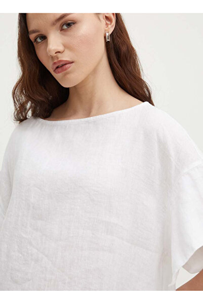 Sisley Γυναικεία μπλούζα με λαιμόκοψη καγιάκ λευκή 5BMLLQ06R