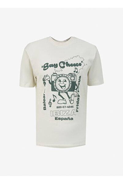 Only & Sons O Yaka Baskılı Beyaz Erkek T-Shirt ONSKELVIN RLX CARTOON SS TEE