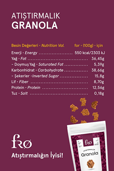 FRO 3'lü Atıştırmalık Granola Vegan Glutensiz Şekersiz Atıştırmalık Sağlıklı Ara Öğün Granola