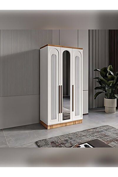 MaceraMobilya 3 Kapaklı Aynalı Komple MDF Gardırop Genç Odası
