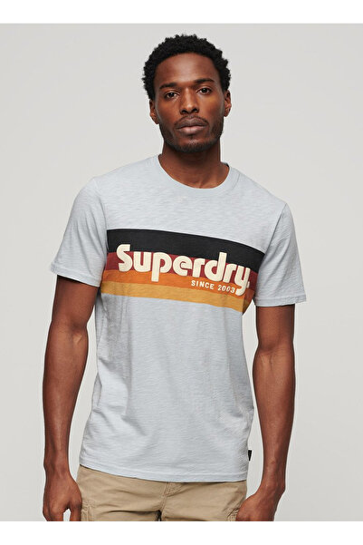 SUPERDRY Bisiklet Yaka Baskılı Açık Mavi Erkek T-Shirt M1011904A2AD_CALI STRIPED LOGO T SH