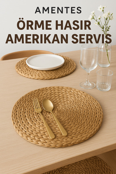 Cherry Collection Adet Amerikan Hasır Servis Supla Örme Bambu 35cm Yeni Ürün