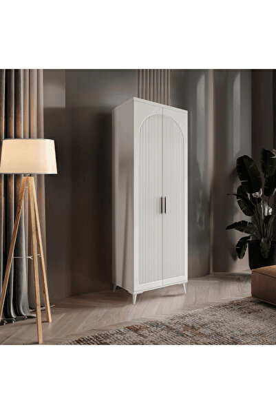 MaceraMobilya 2 Kapaklı Komple Mdf Beyaz Gardırop Genç Odası Dolabı