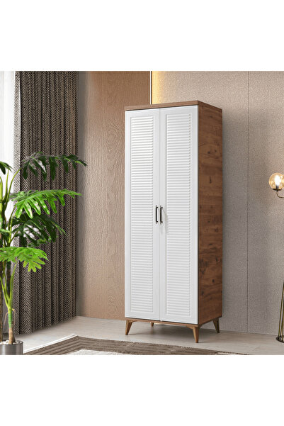 MaceraMobilya Paris 2 Kapaklı Komple MDF Atlantik Çam-Beyaz Gardırop - Elbise...