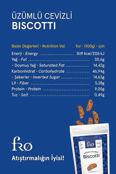 FRO 3'lü Üzümlü Cevizli Biscotti Glutensiz Sağlıklı Atıştırmalık 3x50gr