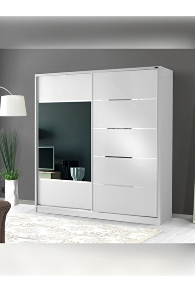 MaceraMobilya 160 Cm Sürgülü Komple Mdf Gardırop Ceviz Beyaz Ray Dolap Genç Ve Yatak Odası