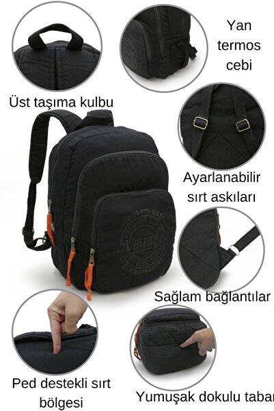 DARK COTTON 5017 Black Cotton School Laptop MacBook Camping Travel Daily Campus Backpack