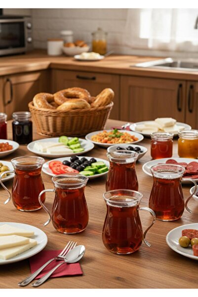 HomeTarz Set of 6 Glass Tea Glasses - Tea Glasses Set with Handles - 6 Pieces, 150 ml