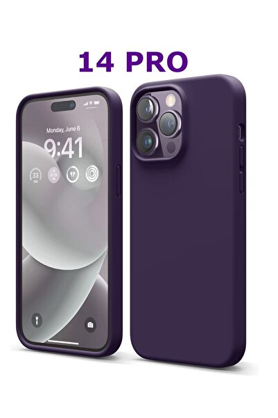 HyperAge Iphone 14 Pro Kılıf Içi Kadife Kamera Yükseltili Silinebilir Kapak Derin Mor