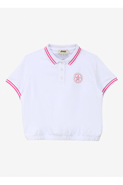 Jeep Ekru Kız Çocuk Polo Yaka Relaxed Baskılı T-Shirt C4SG-TST4180