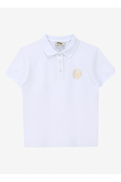 Jeep Ekru Kız Çocuk Polo Yaka Relaxed Baskılı T-Shirt C4SG-TST4119