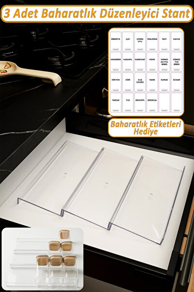 color house 3 Adet Çekmece Içi Baharatlık Düzenleyici Stant Mutfak 30,5 Cm * 13cm ( Kavanozlar Hariçtir ) Z305