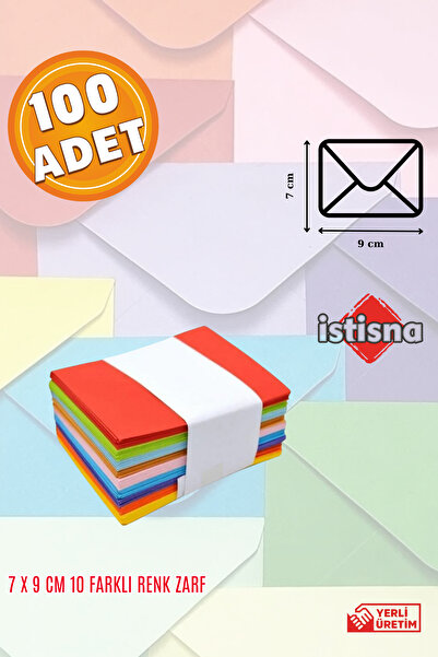 İstisna 100 Adet Mini Zarf 70mmx90mm Karışık Renk Zarf Hediye Doğum Günü Dilekleri Zarfı